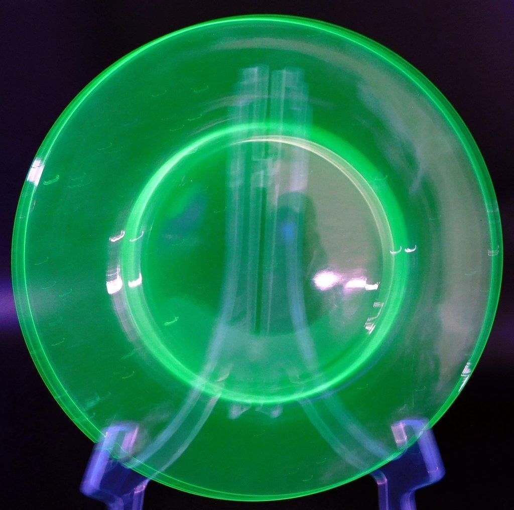 Two Green Vaseline Glass Plates - 3