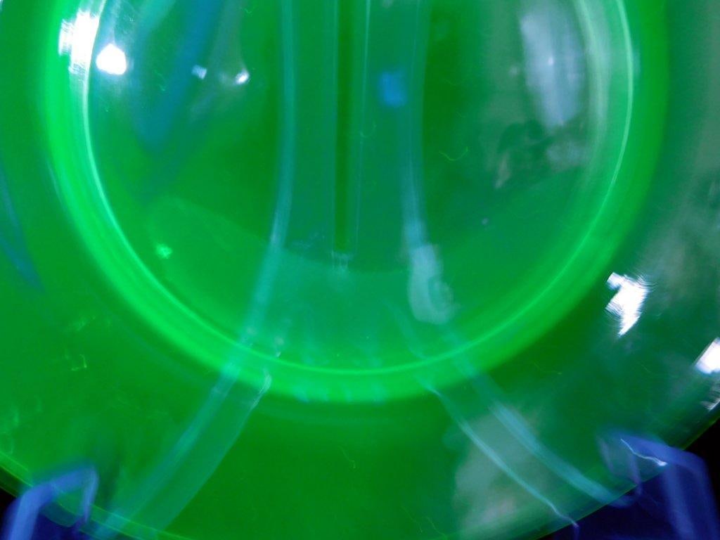 Two Green Vaseline Glass Plates - 5