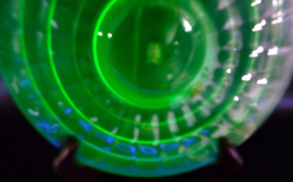Two Green Vaseline Glass Plates - 6