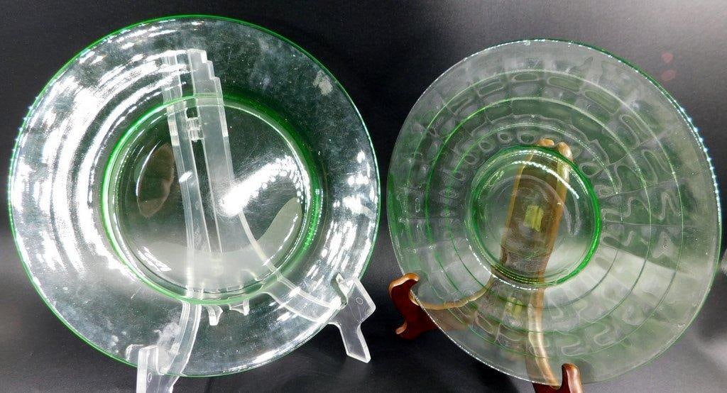 Two Green Vaseline Glass Plates - 7
