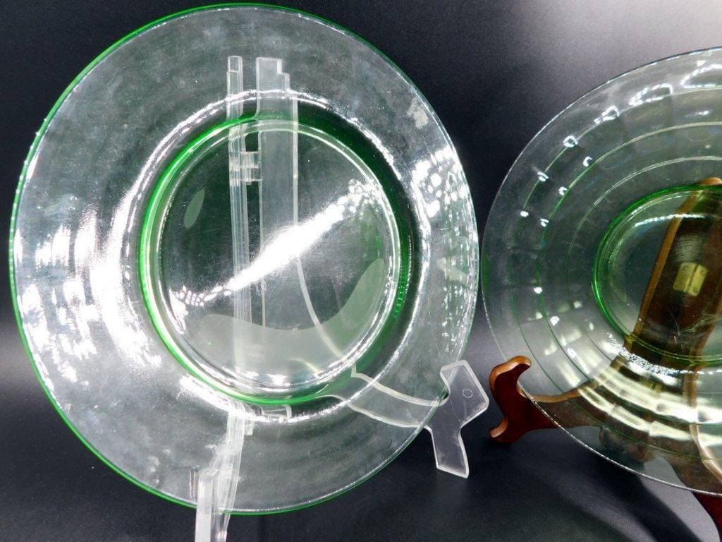 Two Green Vaseline Glass Plates - 8