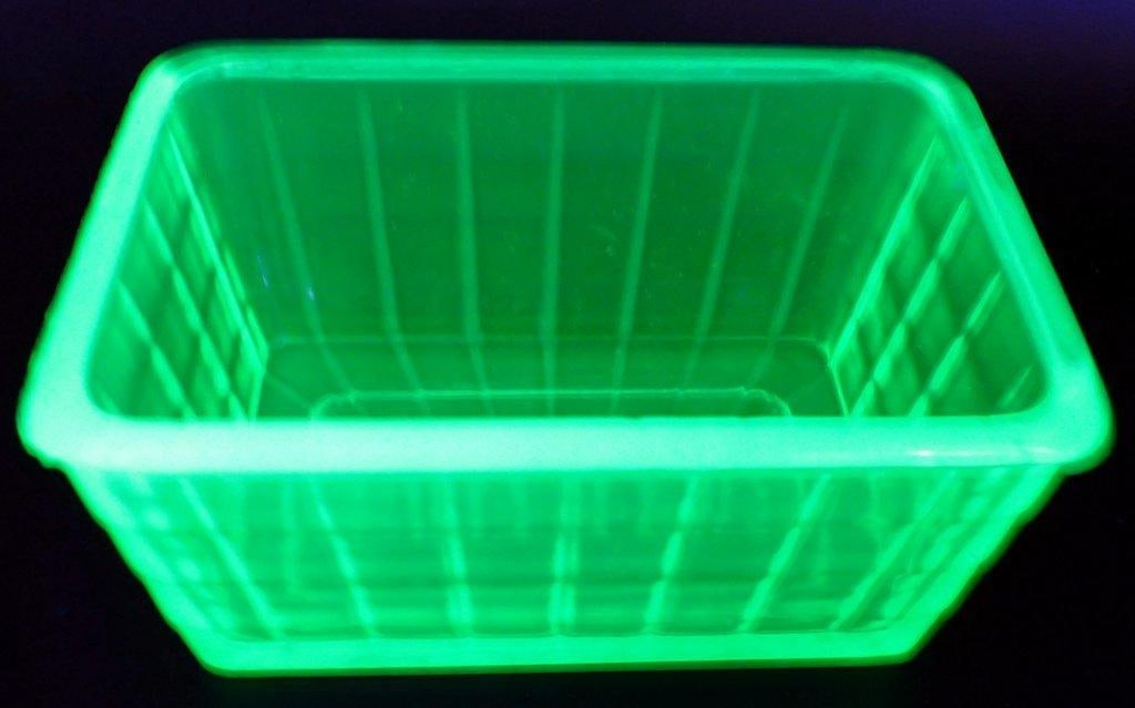 Uranium Green Depression Glass Large Butter Dish Lid w/ Block Optic Lettering - 3