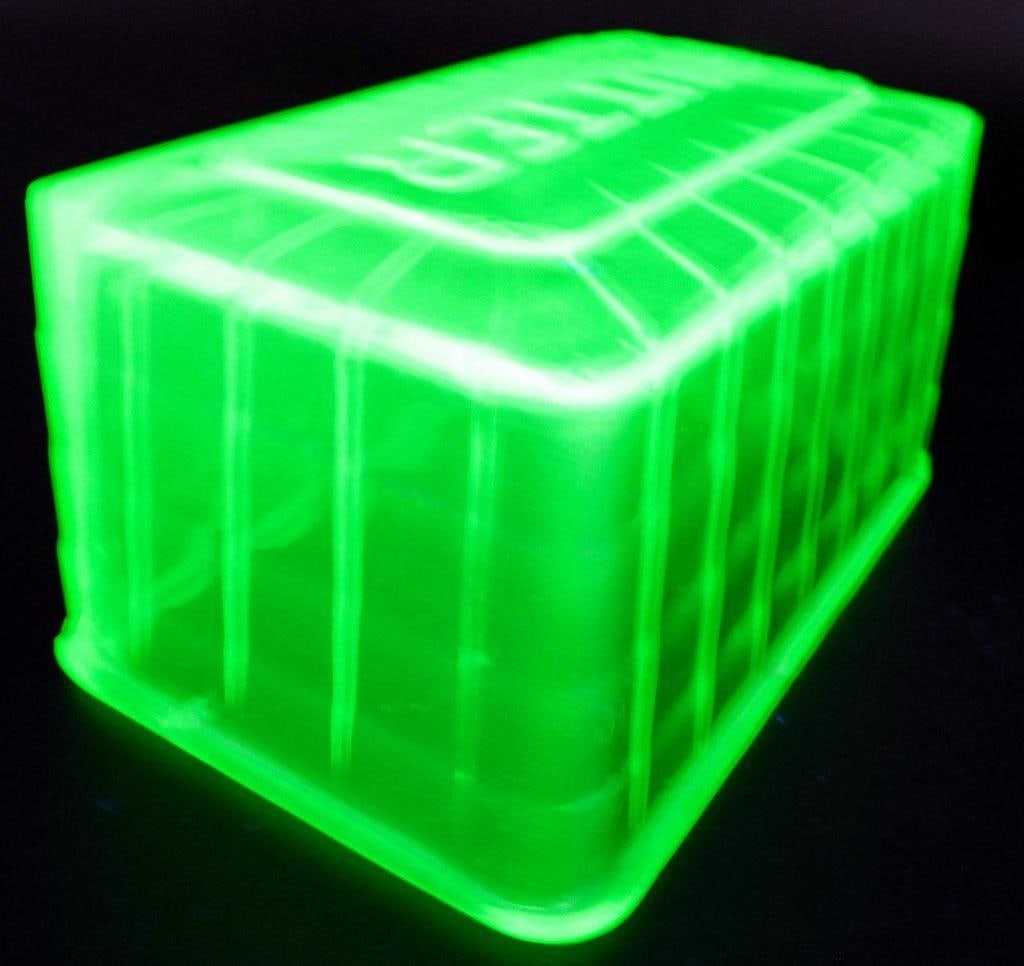 Uranium Green Depression Glass Large Butter Dish Lid w/ Block Optic Lettering - 4