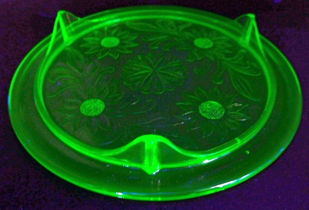 Floral Cake Stand, Uranium Depression Glass - 2