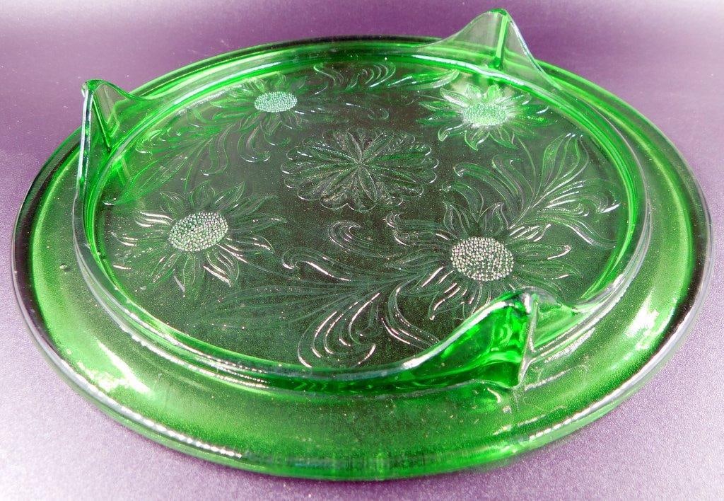 Floral Cake Stand, Uranium Depression Glass - 4