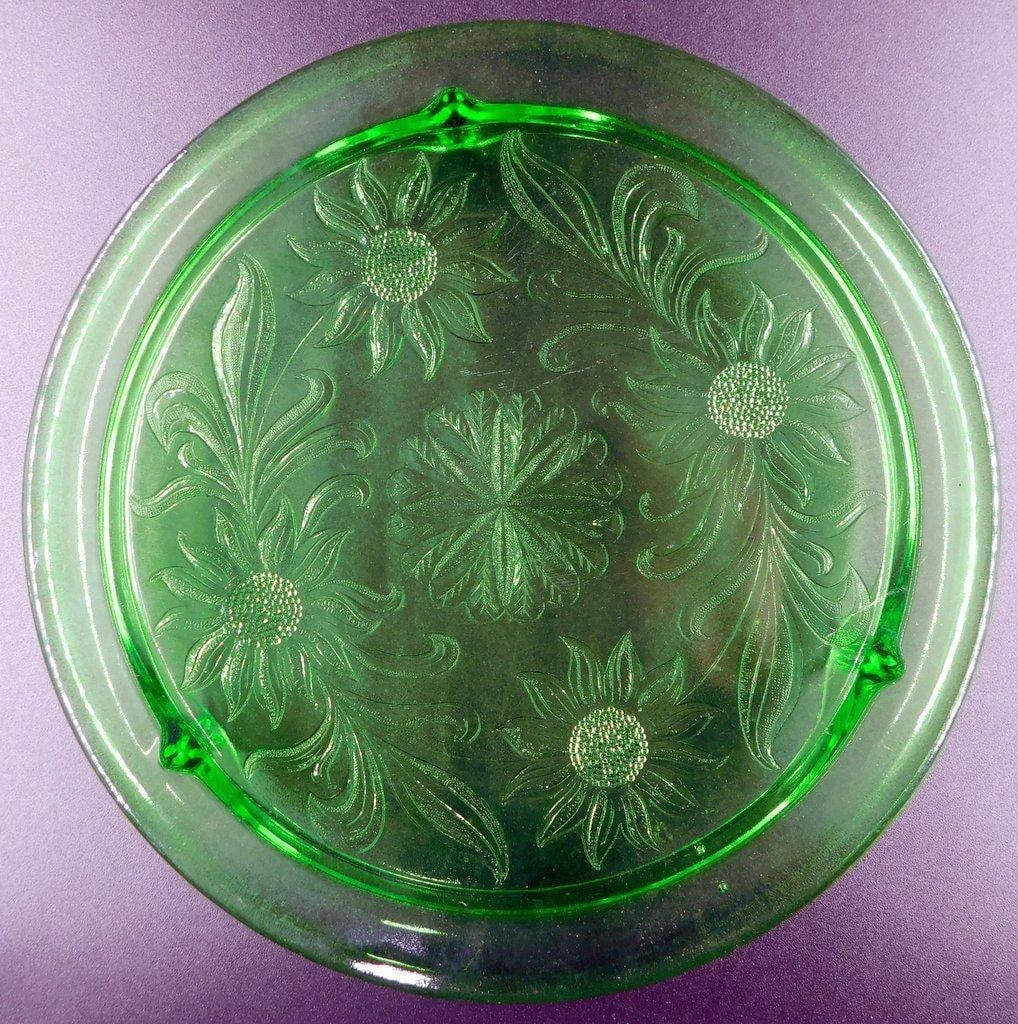 Floral Cake Stand, Uranium Depression Glass - 5