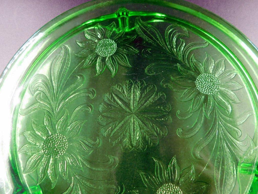 Floral Cake Stand, Uranium Depression Glass - 6