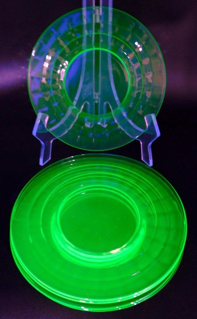 Uranium Glass Luncheon Plates, (5) - 2