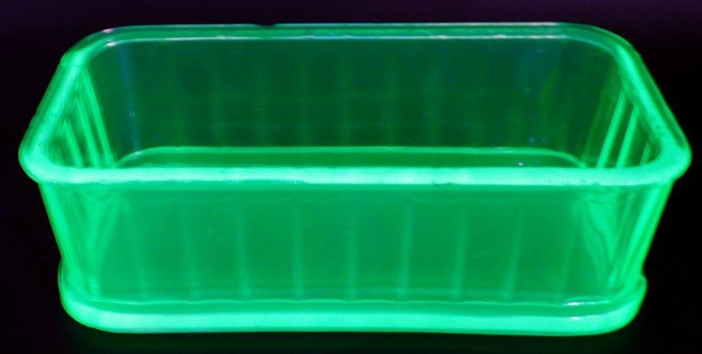 Green Uranium Glass Rectangular Refrigerator Dish - 2