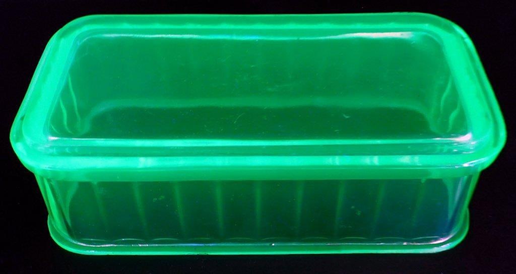 Green Uranium Glass Rectangular Refrigerator Dish - 4