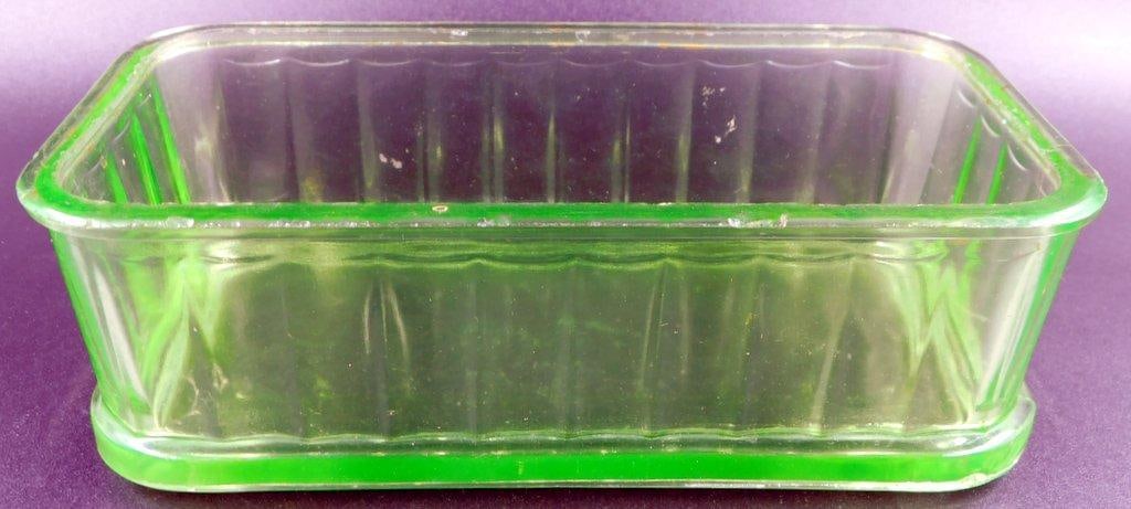 Green Uranium Glass Rectangular Refrigerator Dish - 6