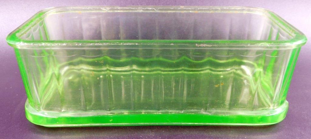 Green Uranium Glass Rectangular Refrigerator Dish - 9