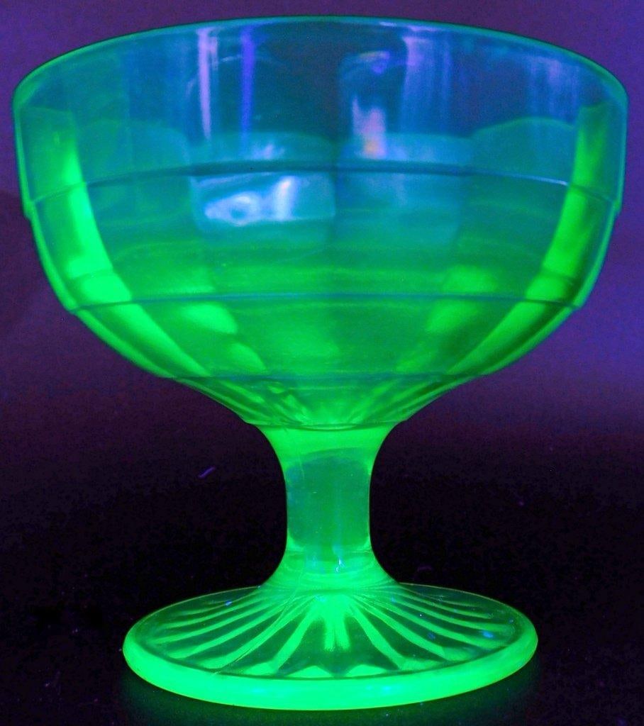 Green Uranium Glass Sherbet Cups with Sunburst Base, (5) - 2