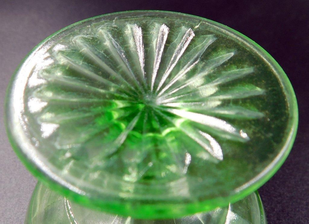 Green Uranium Glass Sherbet Cups with Sunburst Base, (5) - 6