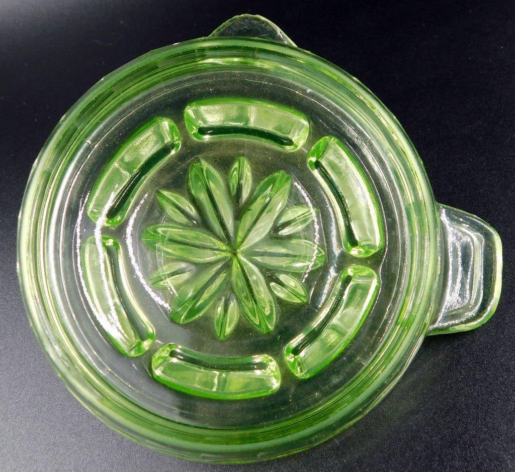 Uranium Glass Citrus Citrus Juicer w/ Handle and Starburst Base - 5