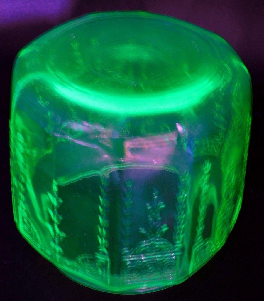 Anchor Hocking Princess Uranium Glass Cookie Jar w/ Etched Floral Design - 6