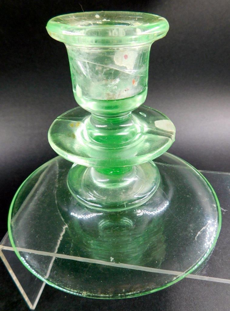 Uranium Glass Tableware Grouping Including Candle Holder and Sugar Creamer Dishes - 8