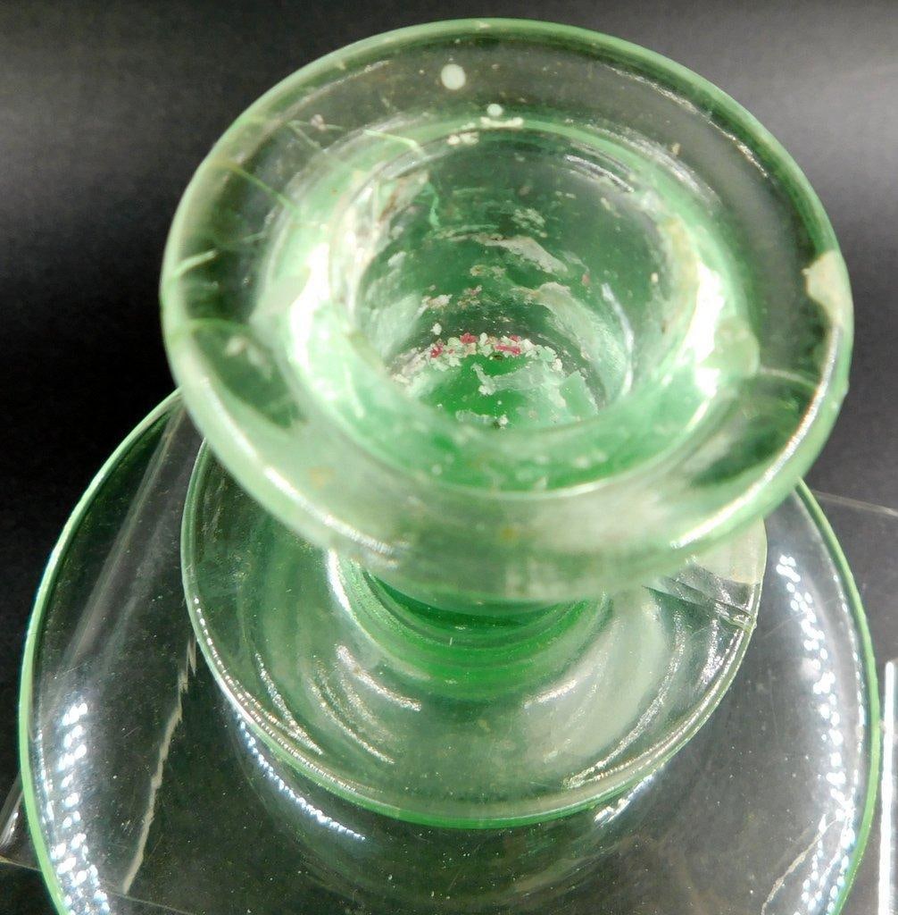Uranium Glass Tableware Grouping Including Candle Holder and Sugar Creamer Dishes - 9