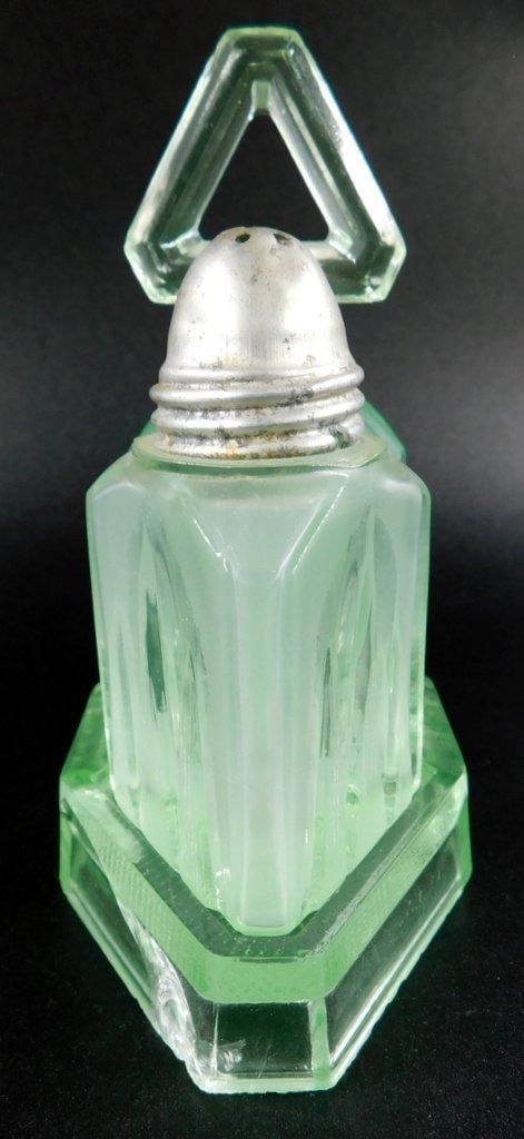 Uranium Glass Salt & Pepper w/ Caddy - 6
