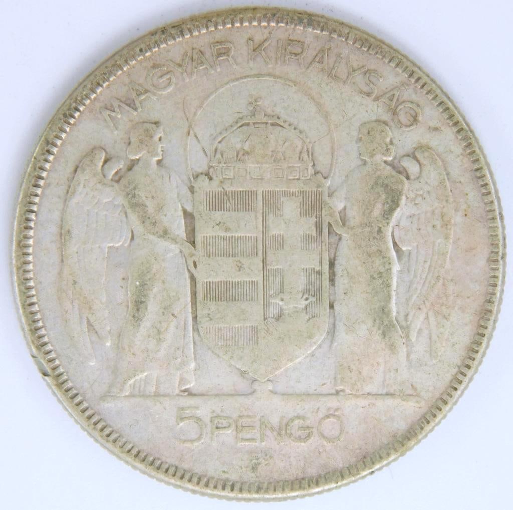 1930 Hungary Admiral Miklos Horthy Antique Silver 5 Pengo Hungarian Coin - 2