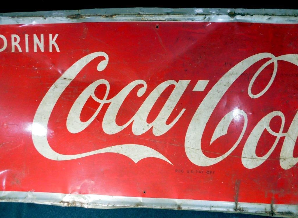 Original Coca-Cola Tin Advertising Sign, Barn Find - 7