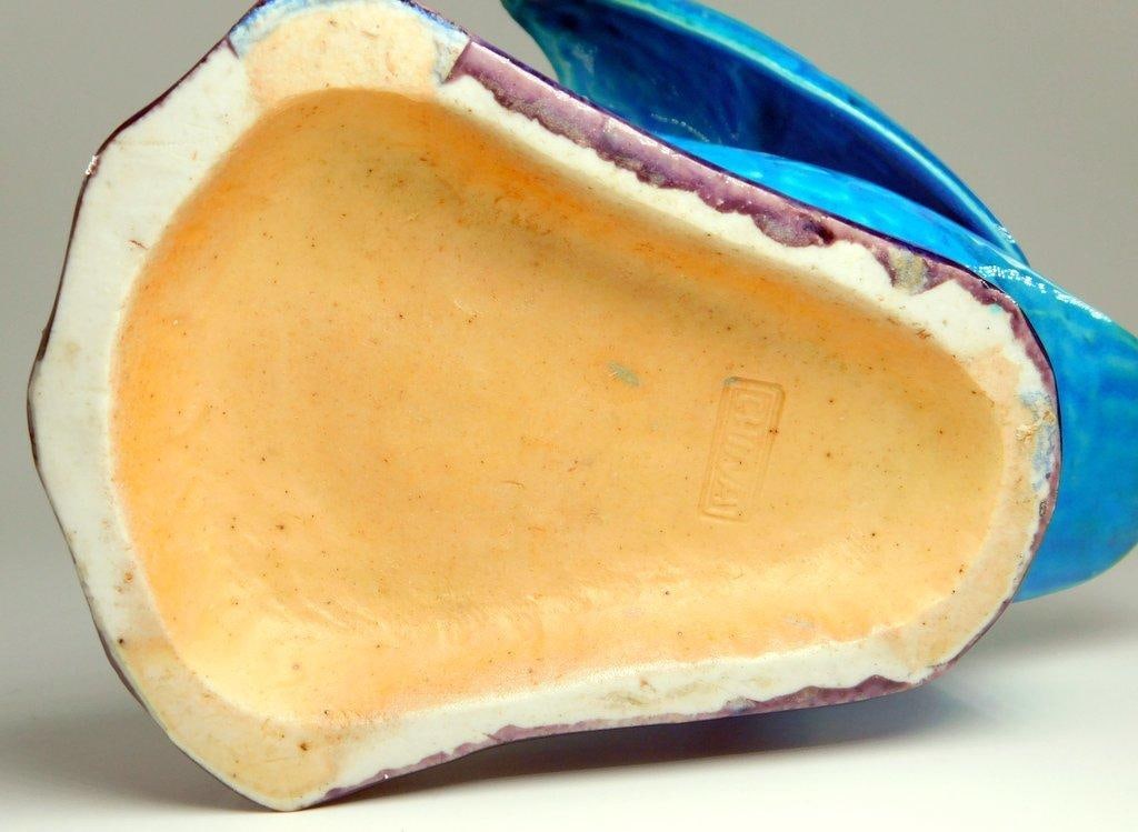 Majolica-Style Ceramic Blue Duck Figurine with Textured Base - 5