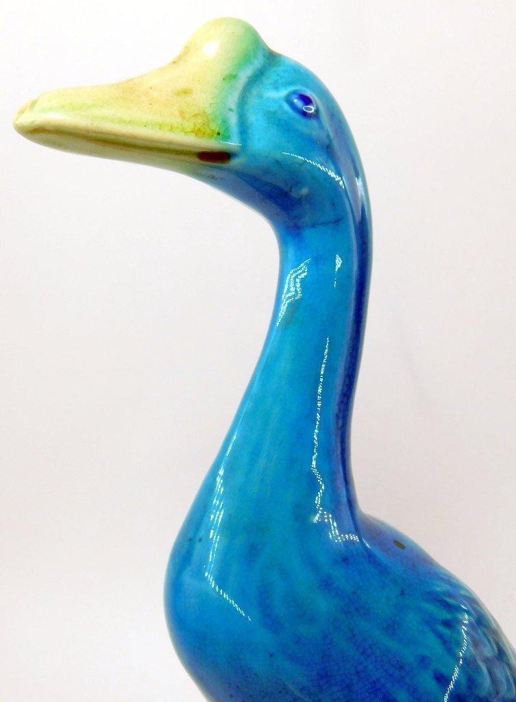 Blue Ceramic Glazed Goose Figurine on Base - 2