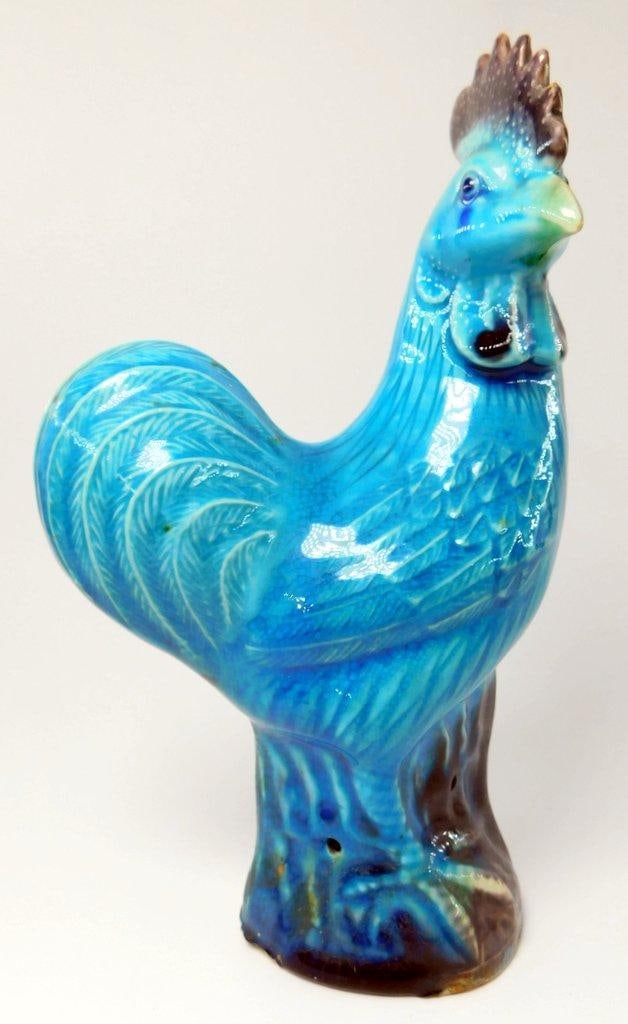 Blue Ceramic Rooster Figurines - 10