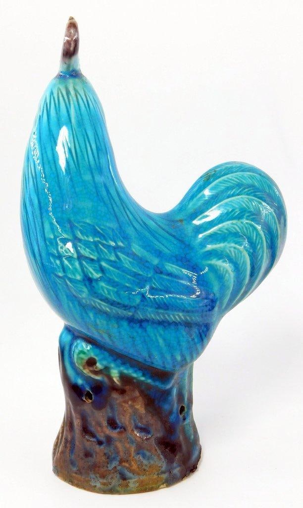 Blue Ceramic Rooster Figurines - 3