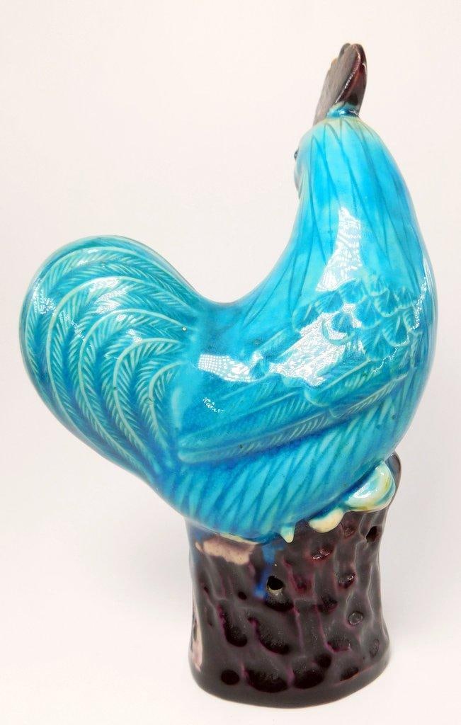 Blue Ceramic Rooster Figurines - 7