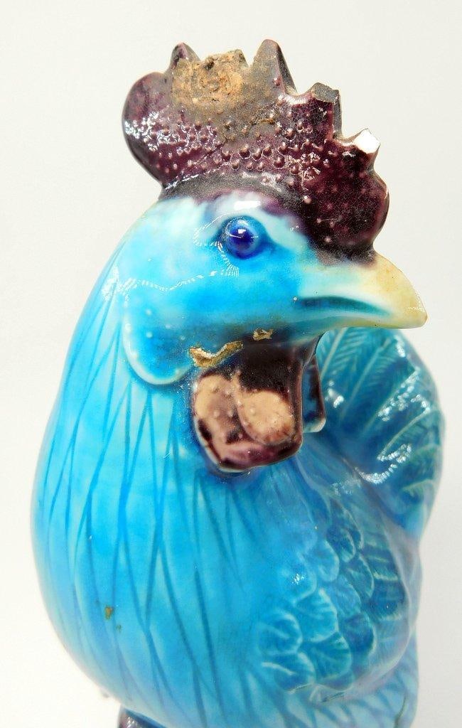 Blue Ceramic Rooster Figurines - 8