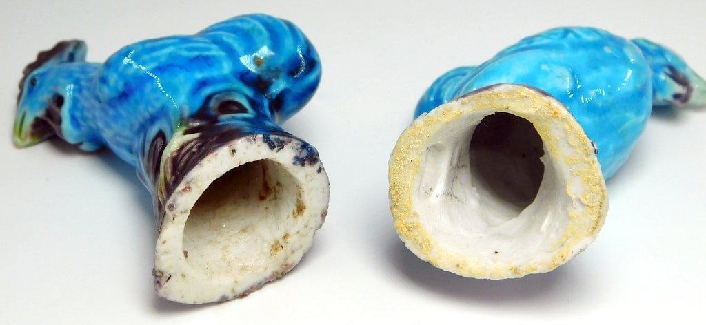 Three Blue Ceramic Roosters with Hollow Bases - 6