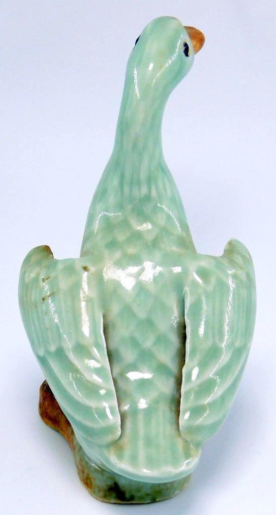 Green and Orange Ceramic Duck Figurine w/ Stamped Mark - 3