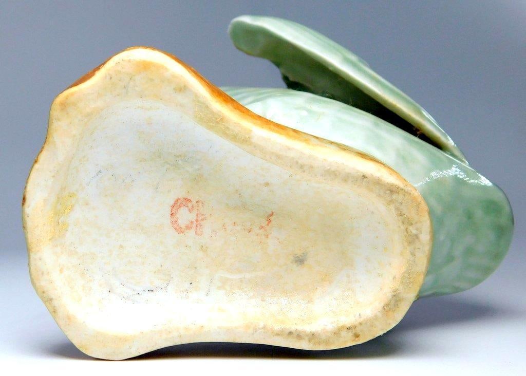 Green and Orange Ceramic Duck Figurine w/ Stamped Mark - 4