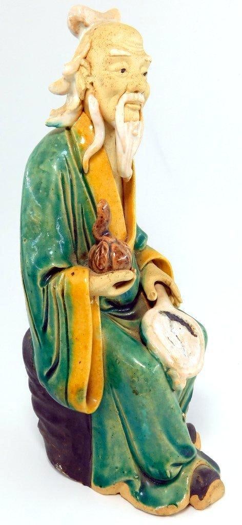 Chinese Mudman Figure, Wise Man w/ Scroll and Fan - 2