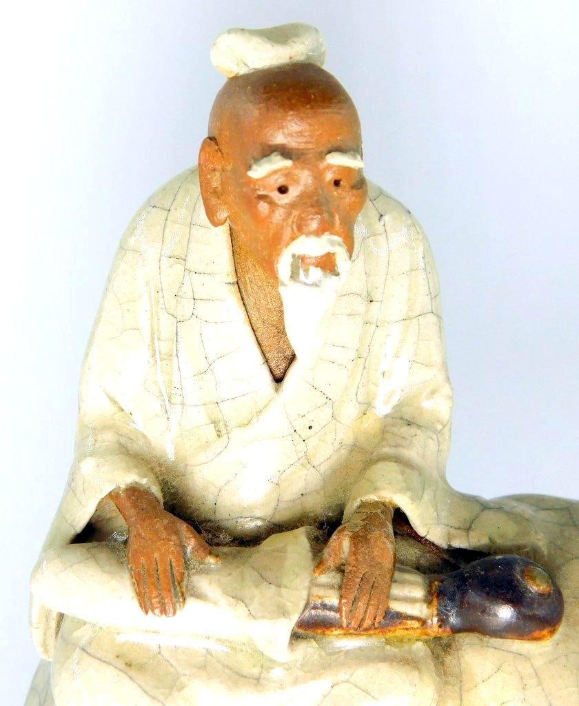 Chinese Shiwan Eldery Man Mudman w/ Jar - 2