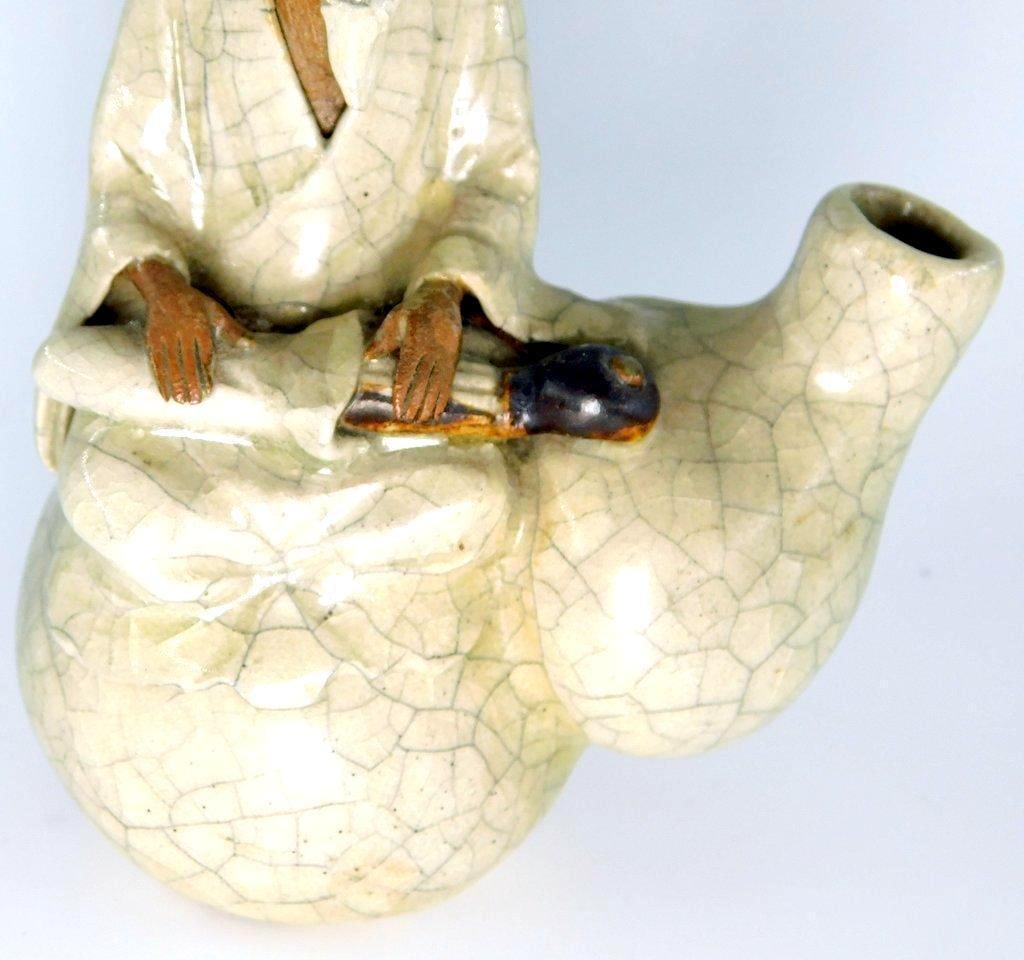 Chinese Shiwan Eldery Man Mudman w/ Jar - 3