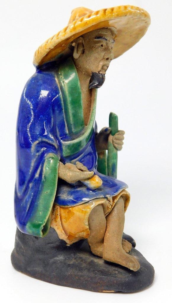 Pair of Chinese Mudmen Sage Figurines - 5