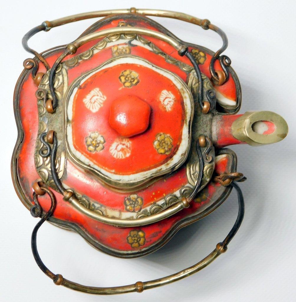 Chinese Enameled Metal Tea Kettle, Hot-Water Pot - 11