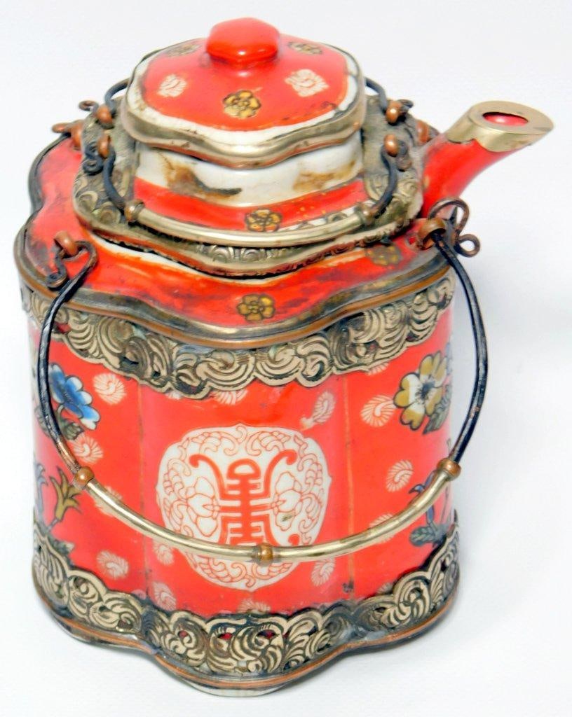 Chinese Enameled Metal Tea Kettle, Hot-Water Pot - 2