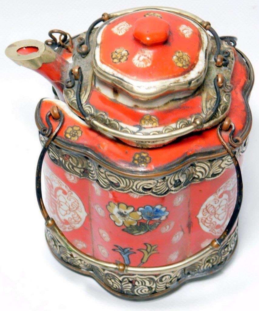 Chinese Enameled Metal Tea Kettle, Hot-Water Pot - 5