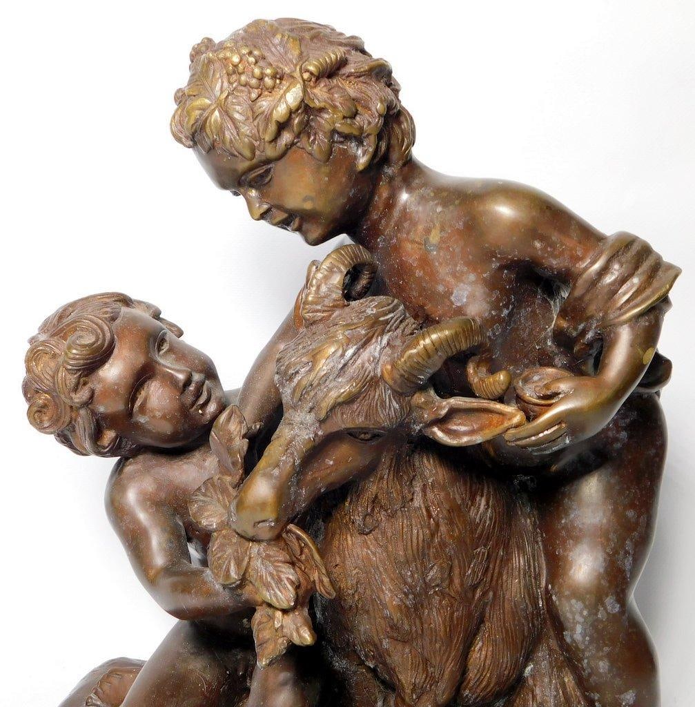 Antique Bronze Sculpture of Children Feeding a Goat, Signed Don A. Adams - 2