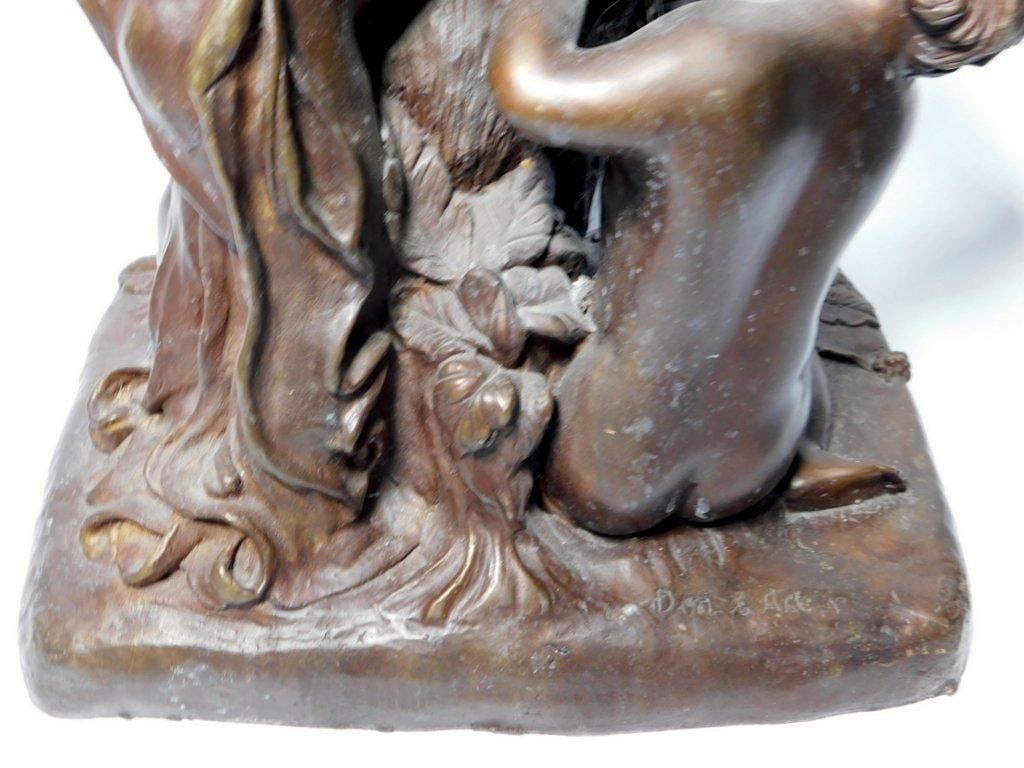 Antique Bronze Sculpture of Children Feeding a Goat, Signed Don A. Adams - 7