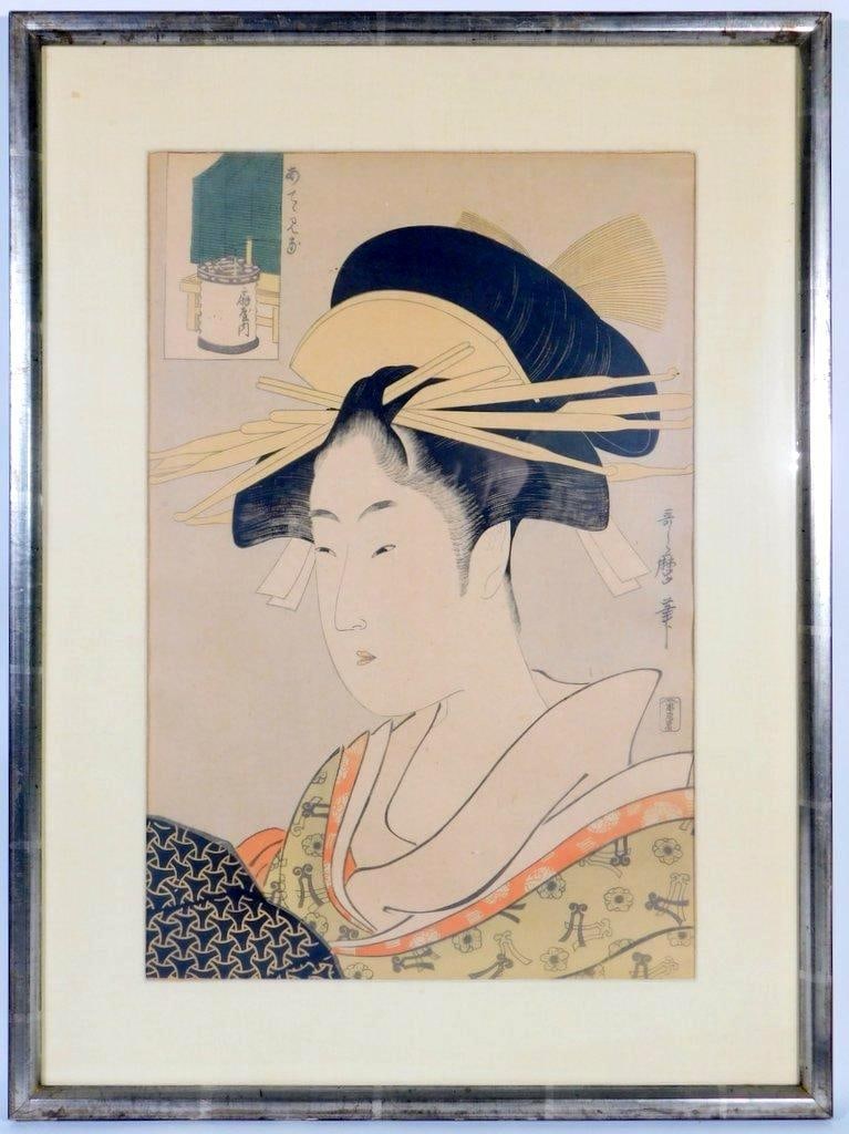 Kitagawa Utamaro Ukiyo-e Woodblock Print, Framed (1 of 11)