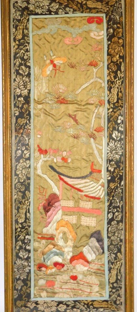 Antique Chinese Kesi Embroidered Textile Panel, Framed - 4
