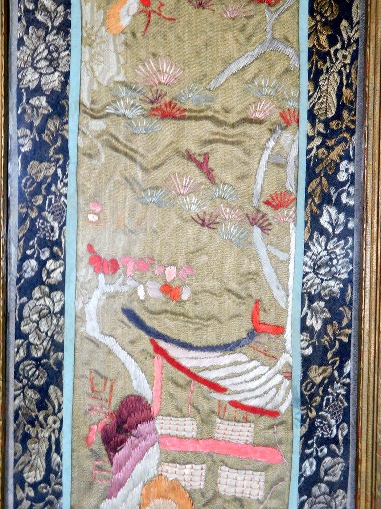 Antique Chinese Kesi Embroidered Textile Panel, Framed - 7