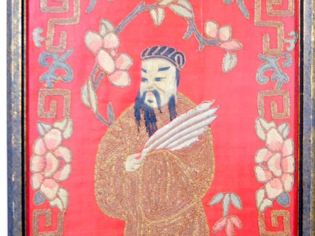 Chinese Silk Embroidery Panel of Immortal, Framed - 4