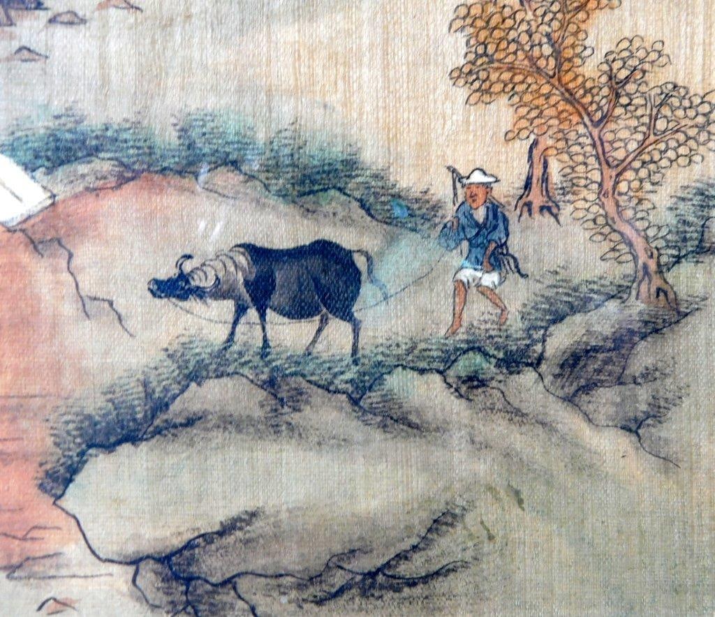 Chinese Literati Misty Mountain Village on Silk Framed Art - 9