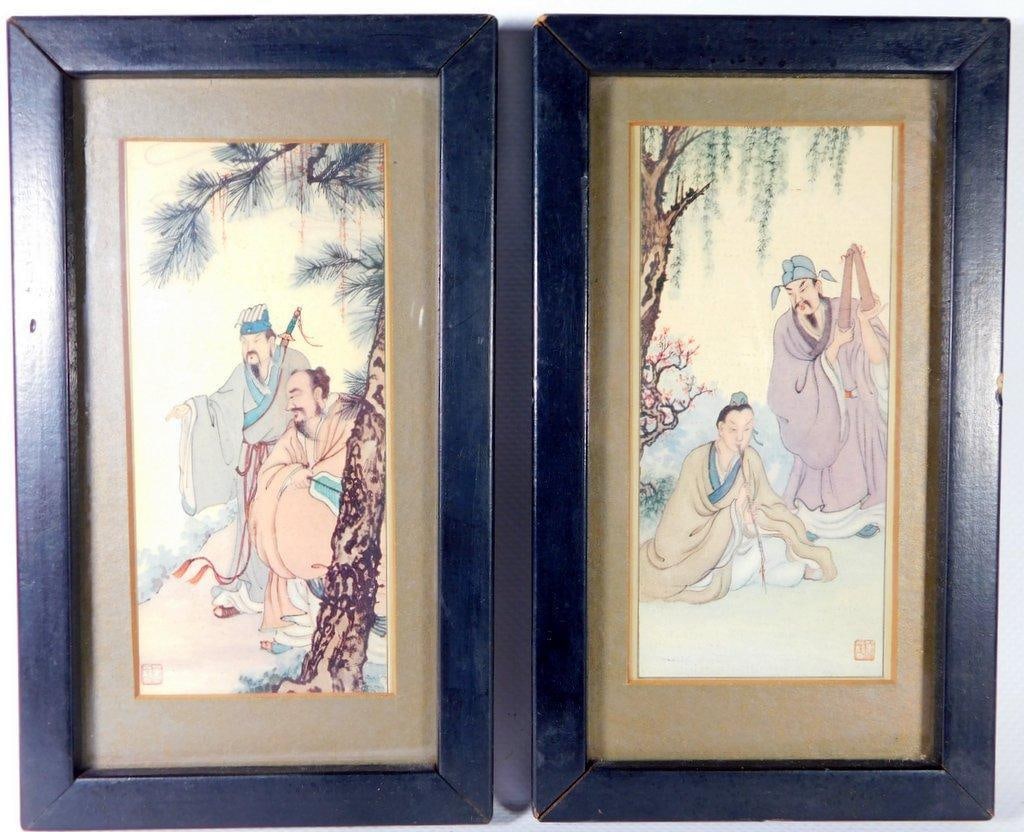 Matched Pair of Framed Chinese Paintings, Likely Gouache on Silk (1 of 15)