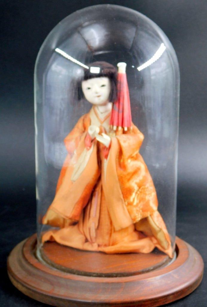 Japanese Ichimatsu Doll w/ Glass Display Dome (1 of 5)
